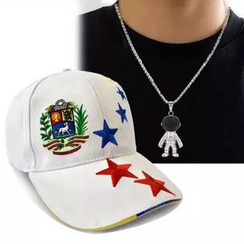 Комплект из 2 мужских бейсболок, ожерелье, вышитая шляпа от солнца, для отдыха, сотня с кепкой с утиным язычком, маленькое ожерелье с подвеской в виде космонавта, парная шляпа от солнца белый