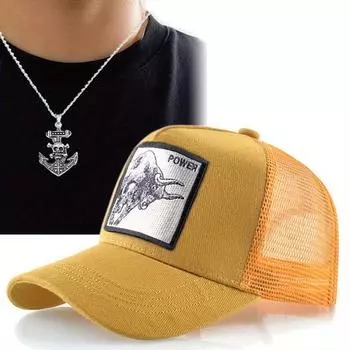 Комплект из 2 мужских бейсболок, ожерелье, шляпа в стиле хип-хоп, сетчатая шляпа с язычком утки, бейсболка с черепом, подвеска в виде лодки, парная шляпа от солнца чёрный