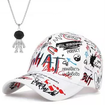 Комплект из 2 мужских бейсболок, ожерелий, граффити, модная хипстерская шляпа с утиным языком, персонализированная уличная модная шляпа от солнца, астронавт, ожерелье с подвеской, сетка, красная кепка