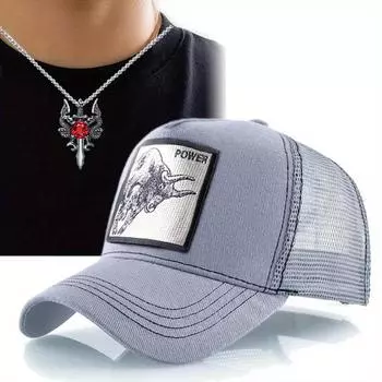 Комплект из 2 мужских бейсболок, ожерелий, хип-хоп, кепка с язычком в виде утки, двойной дракон, рубиновый крест, ожерелье с подвеской, сетка, красная уличная шляпа от солнца чёрный