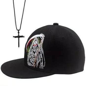 Комплект из 2 мужских бейсболок, ожерелий, модная вышивка, хип-хоп шляпа, спортивная кепка на открытом воздухе, сотня с крестом, ожерелье, кулон, парная сетка, красная шляпа от солнца чёрный