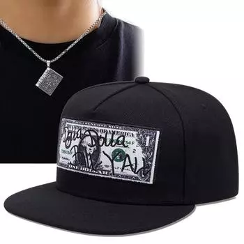 Комплект из 2 мужских бейсболок, ожерелий, шляпа в стиле хип-хоп, шляпа с плоскими полями, модное поворотное ожерелье с подвеской в виде книги чёрный