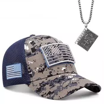 Комплект из 2 мужских бейсболок, ожерелий, спортивная рыболовная кепка с камуфляжной сеткой, спортивная кепка, двусторонняя винтажная книга, ожерелье, кулон, модная шляпа для отдыха и солнца чёрный