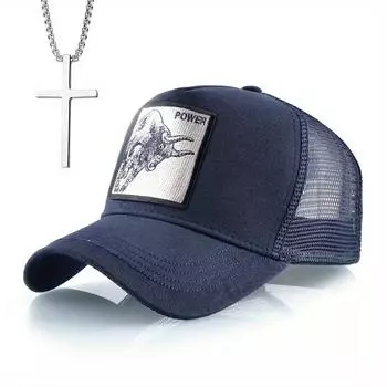 Комплект из 2 мужских бейсболок с ожерельем, вышитая бейсболка в стиле хип-хоп, сетчатая шляпа с уткой, ожерелье с подвеской в виде креста, модная повседневная шляпа от солнца чёрный
