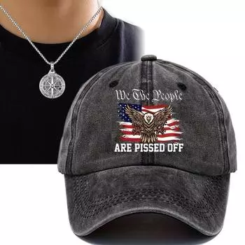 Комплект из 2 мужских бейсболок с ожерельем, бейсболка с американским принтом, модный индивидуальный дизайн, ретро-дисковый компас, подвеска, повседневная шляпа темно-синий