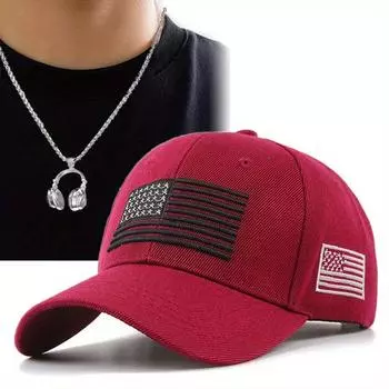 Комплект из 2 мужских бейсболок с ожерельем, вышитым американским флагом, модная подвеска для отдыха, пара, спортивная шляпа от солнца, шляпа от солнца для отдыха чёрный