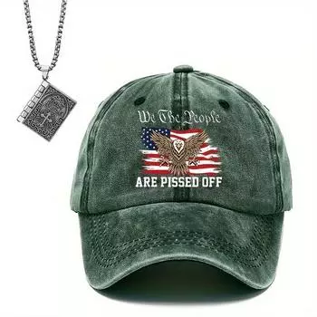 Комплект из 2 мужских бейсболок с ожерельем и принтом американского орла, бейсболка, модный индивидуальный дизайн, перевод книги, цепочка с подвеской, шляпа от солнца темно-синий