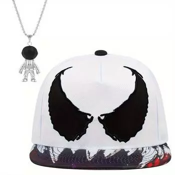 Комплект из 2 мужских бейсболок с ожерельем и плоскими полями в стиле хип-хоп, модная маленькая кепка-космонавт, подвеска на ожерелье, спортивная шляпа от солнца на открытом воздухе чёрный