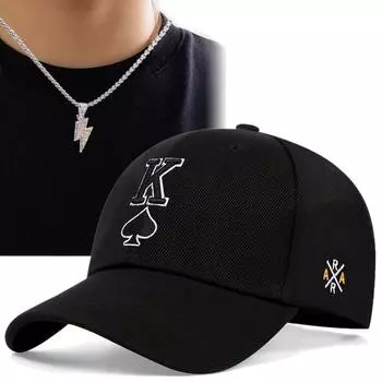 Комплект из 2 мужских бейсболок с вышитой буквой K и ожерелья с подвеской в виде молнии, модные кепки унисекс из полиэстера с регулируемым ремешком чёрный