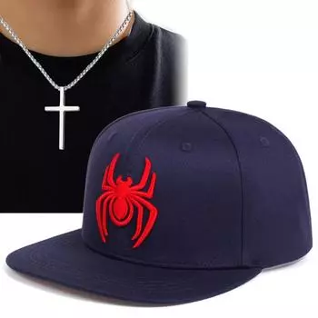 Комплект из 2 мужских спортивных бейсболок с ожерельем, вышитая хип-хоп кепка с плоскими полями, повседневное ожерелье с подвеской в виде креста, модная повседневная кепка с утиным язычком для пары темно-синий
