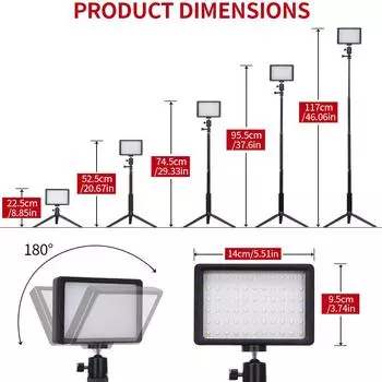 Комплект из 2 настольных USB-светодиодов для видеосъемки с 2 * регулируемой заполняющей лампой 5600K + 2 * выдвижным штативом чёрный