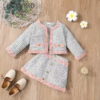 Комплект из 2 одинаковых пиджака и юбки из искусственного меха для маленьких девочек 3-6M