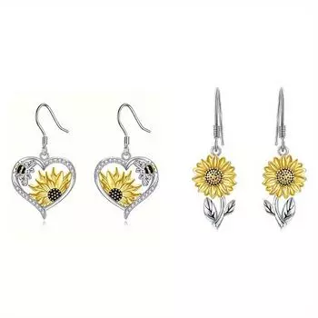 Комплект из 2 пар сережек-цветков, элегантные и модные серьги-подвески в виде подсолнуха, серьги-крючки в стиле ретро в стиле бохо 2 pairs серебряный