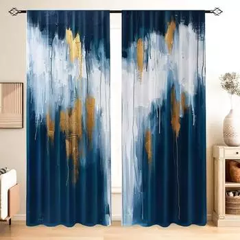 Комплект из 2 предметов, абстрактные художественные шторы с карманами на штанге для удобного подвешивания, устойчивые к выцветанию полиэстеровые шторы для спальни и кухни 100W130H(CM)&Grommet Top