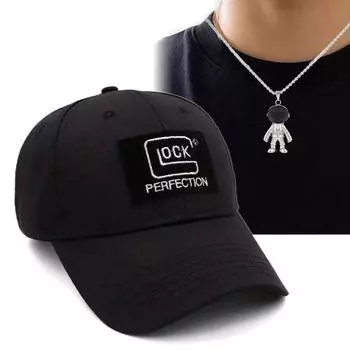 Комплект из 2 предметов: бейсболка для мужчин и женщин, ожерелье, модная повседневная спортивная камуфляжная военная кепка, маленькое ожерелье в стиле космонавта, защита от солнца для пары, шляпа от солнца чёрный