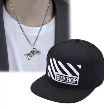 Комплект из 2 предметов: бейсболка для мужчин и женщин, ожерелье с подвеской в виде мотоцикла, модная повседневная кепка с вышивкой в полоску, спортивная кепка для пары с плоскими полями чёрный