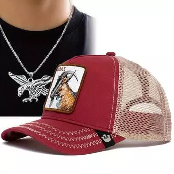 Комплект из 2 предметов: бейсболка для мужчин и женщин, ожерелье с вышивкой в виде козы, голубя, утки, текилы, сетки, орла, ожерелье с подвеской в виде водителя грузовика, шляпа от солнца, сетчатая кепка красный
