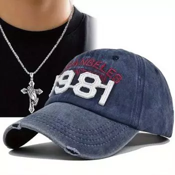 Комплект из 2 предметов: бейсболка для мужчин и женщин, вышитая шляпа с язычком утки, ожерелье с крестом, модная пара, спортивная шляпа для отдыха от солнца чёрный