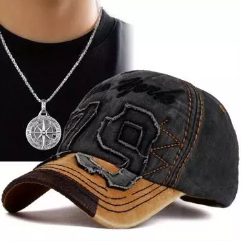 Комплект из 2 предметов: бейсболка для мужчин и женщин, ожерелье, вышивка, мода, отдых, солнцезащитная кепка с утиным язычком, ожерелье с подвеской, пара, спортивная шляпа от солнца чёрный