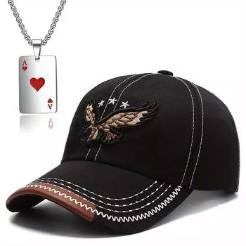 Комплект из 2 предметов: бейсболка для мужчин и женщин, ожерелье с вышивкой «Орел-стрит», кепка с язычком утки, парное ожерелье с подвеской, сетчатая красная шляпа от солнца чёрный