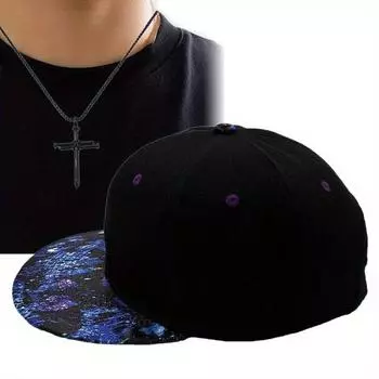 Комплект из 2 предметов: бейсболка, кепка, ожерелье, модная повседневная шляпа в стиле хип-хоп с плоскими полями, крест, ожерелье с подвеской в виде солнца чёрный