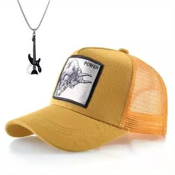 Комплект из 2 предметов: бейсболка, кепка, вышитая, хип-хоп, сетчатая, с язычком, хип-хоп, ожерелье, подвеска, модная, повседневная, спортивная, солнцезащитная, красная, с сеткой чёрный