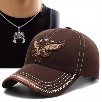 Комплект из 2 предметов: бейсболка, кепка, вышитый орел, уличная кепка, утиный язык, скорпион, ожерелье, модная для пары, шляпа от солнца чёрный