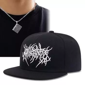 Комплект из 2 предметов: бейсболка, ожерелье, модная вышитая шляпа с плоскими полями и солнцезащитным козырьком в стиле хип-хоп, складная подвеска в виде книги, ожерелье, повседневная шляпа Netflix для активного отдыха чёрный