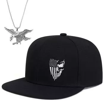 Комплект из 2 предметов: бейсболка, ожерелье, кепка, кепка с плоскими полями, хип-хоп, кепка с козырьком от солнца, кепка с плоскими полями, модная кепка с козырьком от солнца чёрный