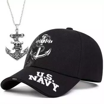 Комплект из 2 предметов: бейсболка, ожерелье, лодка, якорь, вышивка, утиный язык, шляпа, лодка, якорь, ожерелье, кулон, пара, повседневная шляпа от солнца чёрный