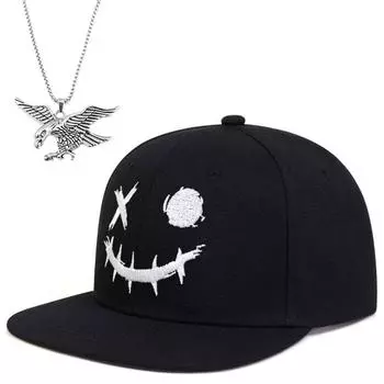 Комплект из 2 предметов: бейсболка, ожерелье, модная вышитая кепка с язычком утки, спортивная хип-хоп титановая стальная подвеска, шляпа от солнца для отдыха чёрный