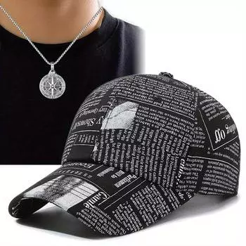 Комплект из 2 предметов: бейсболка, ожерелье, модная шляпа от солнца с буквами, мужская модная бейсболка с язычком, ожерелье с подвеской в виде диска, повседневная шляпа от солнца чёрный