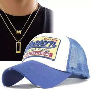 Комплект из 2 предметов: бейсболка, ожерелье, уличная мода, сетчатая шляпа, уличное солнце, шляпа с подвеской из титановой стали, сетчатое красное солнце, уличное солнце чёрный