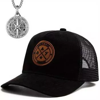 Комплект из 2 предметов: бейсболка, ожерелье, модная бейсболка, рок-ретро, диск, компас, ожерелье, спортивная шляпа для спорта на открытом воздухе, шляпа от солнца чёрный