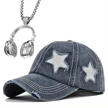 Комплект из 2 предметов: бейсболка, ожерелье, модная повседневная шляпа от солнца, сотня с музыкальными наушниками, подвеска в виде ожерелья премиум-класса Sense, парная шляпа Netflix чёрный