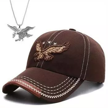 Комплект из 2 предметов: бейсболка, ожерелье, спортивная мода, повседневная шляпа от солнца, вышитый орел, уличная кепка с язычком утки, ожерелье, кулон, парная шляпа чёрный