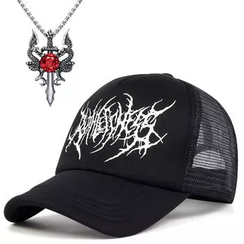 Комплект из 2 предметов: бейсболка, ожерелье, модная вышитая шляпа в стиле хип-хоп с плоскими полями, двойной дракон, рубиновый крест, ожерелье, пара, шляпа от солнца Netflix чёрный