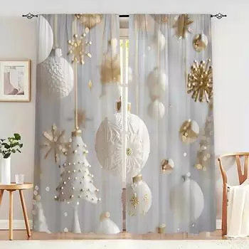 Комплект из 2 предметов, белые рождественские роскошные шторы, мягкий полиэстеровый кармашек, дизайн для гостиной, спальни, кухни, декор, машинная стирка W50 X H130(CM)X2&Hook
