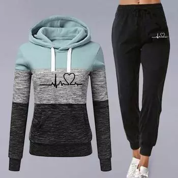 Комплект из 2 предметов: брюки с капюшоном, осенне-зимний комплект, цветные накладные карманы, завязка на резинке, пояс на щиколотке, женский спортивный костюм 3XL белый