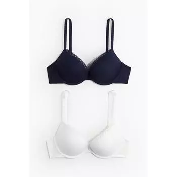 Комплект из 2 предметов бюстгальтера HM Microfiber Super Push Up, темно-синий, белый