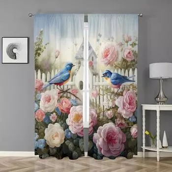 Комплект из 2 предметов, цветочные ботанические шторы с рисунком, карниз, дизайн из полиэстера для гостиной, спальни, кухни, жалюзи, оконные шторы 0.8*1.4&Grommet Top