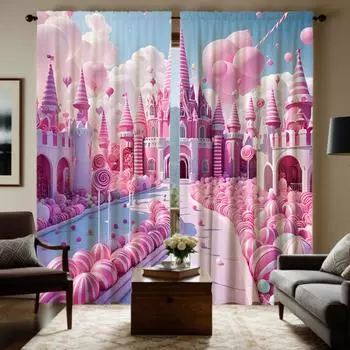 Комплект из 2 предметов, декоративная занавеска в стиле принцессы Диснея с изображением тыквы, розовая занавеска с цифровой печатью, украшение для дома в стиле De W52H63inchW132H160cm