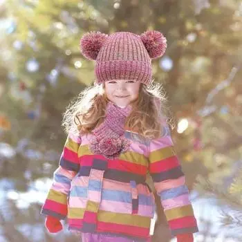 Комплект из 2 предметов: детская шапка, шарф, утолщенный плюшевый вязаный нескользящий меховой шарик, декоративный ветрозащитный, сохраняющий тепло, для девочек и мальчиков 4–10 лет, комплект шапок-бини для улицы