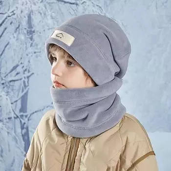 Комплект из 2 предметов: детская шапка, ветрозащитная флисовая зимняя шапка, термошапка, шарф, комплект, защитное покрытие для лица, для велоспорта, катания на лыжах, с капюшоном, утеплитель для шеи