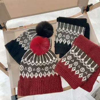 Комплект из 2 предметов: детская зимняя шапка, шарф, ретро-шапка с помпоном, детский утеплитель для шеи, вязаная детская шапка, рождественские детские шапки, комплекты 2-8 лет чёрный