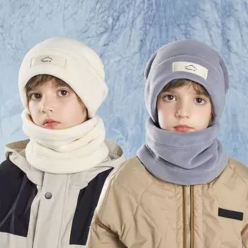 Комплект из 2 предметов: детская зимняя шапка, плюшевая подкладка, теплые уши, шея, детская шапка, шарф, костюм, детская шапка для девочек, мальчиков, аксессуары 8-15 лет чёрный
