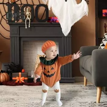 Комплект из 2 предметов: детский комбинезон и штаны с принтом тыквы в стиле Хэллоуина, длинные рукава, плиссированный воротник, реквизит для фотосъемки, костюм для девочки S
