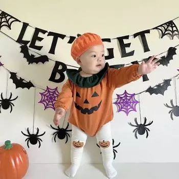 Комплект из 2 предметов: детский комбинезон и штаны с принтом тыквы в стиле Хэллоуина, длинные рукава, плиссированный воротник, реквизит для фотосъемки, костюм для девочки M