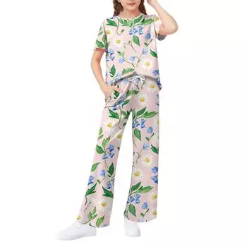 Комплект из 2 предметов для девочек - футболка с коротким рукавом и брюки широкого кроя 160