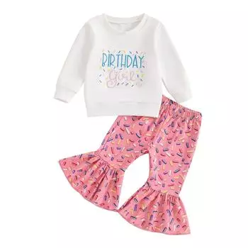Комплект из 2 предметов для девочек на осень: толстовка с длинными рукавами и вышитыми буквами + штаны, одежда на день рождения 12-18 Months розовый